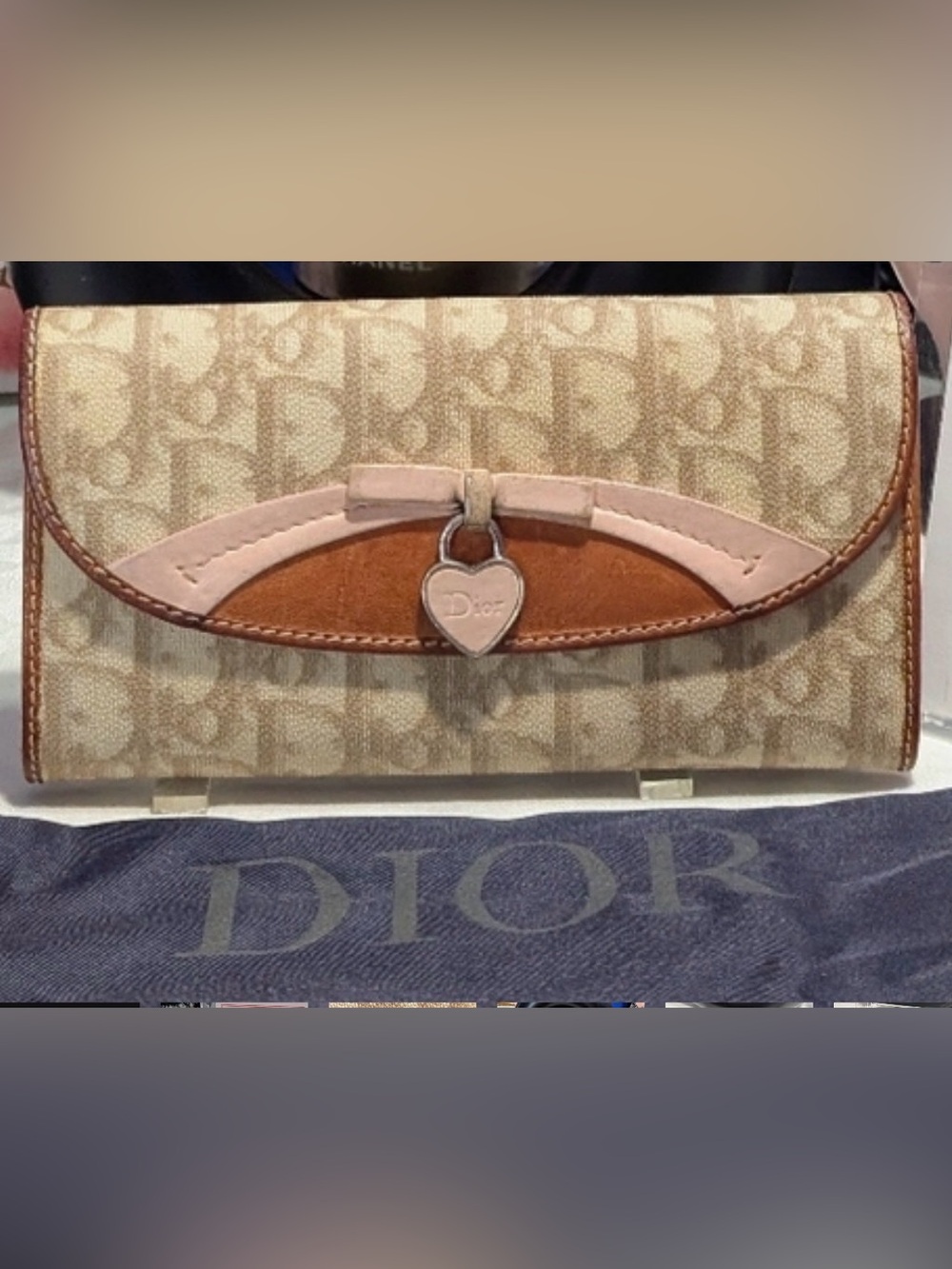 Vintage Dior Trotter Heart Long Wallet Beige Monogram w Dustbag & COA - EUC